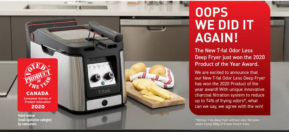 The New T-fal Odor Less Deep Fryer has won the 2020 Product of the Year Award in the Small Appliance Category