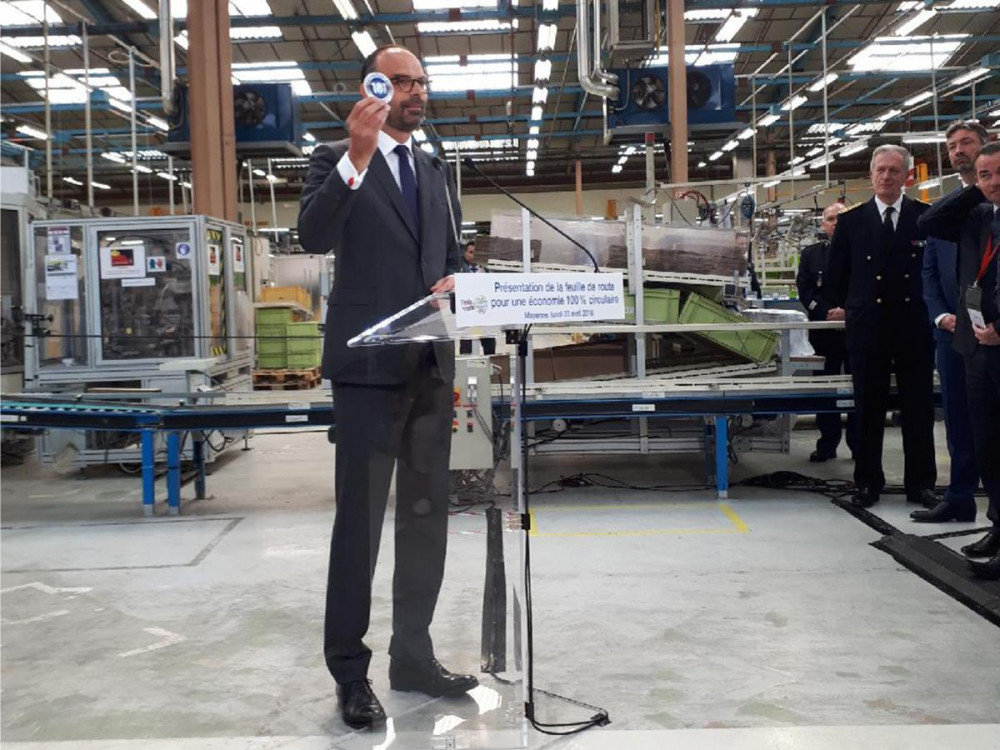 French Prime Minister Edouard Philippe visits the Groupe SEB plant in Mayenne