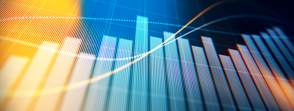 Illustrative visual with graph and colored curves in digital format